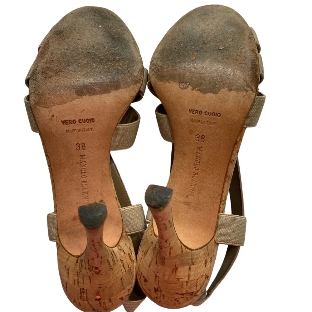 Manolo Blahnik Beige Lasti Cork Sling Back Sandal - Size 38 (US 7.5) - Picture 6 of 7